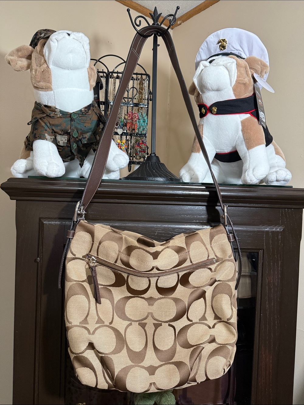 Coach Tan/Brown Signature Canvas Hobo Shoulder Bag